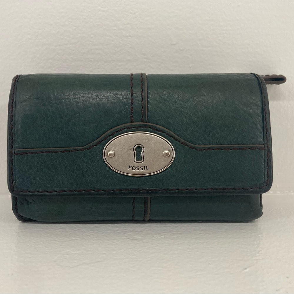 VTG‎ Y2K Fossil Hunter Forest Green Quad-Fold Spacious Leather Wallet